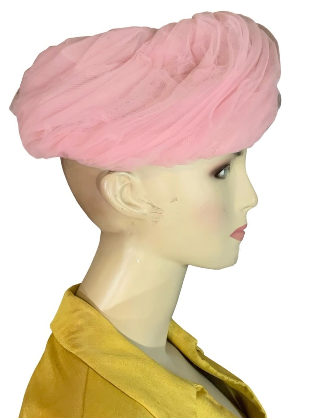 VINTAGE CIRCA 1950'S DOWA PINK CHIFFON WRAP TURBAN STYLE HAT
